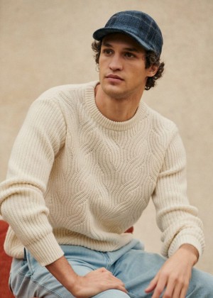 Beige Sézane Leafy Men's Sweater | USA STQ-219306