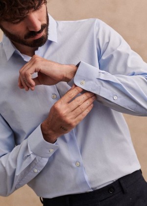 Blue Sézane Allen Poplin Men's Shirts | USA ADV-094285