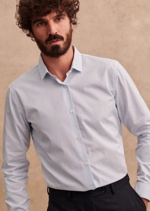 Blue Sézane Allen Poplin Men's Shirts | USA CEO-630147