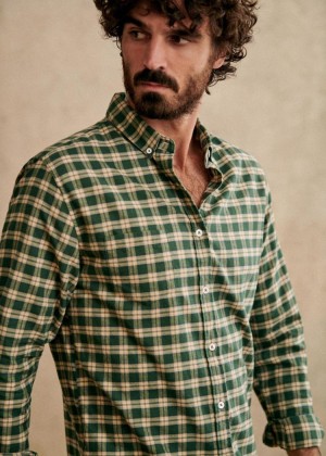 Green Sézane Checked Flannel Charlie Men's Shirts | USA UQZ-245713