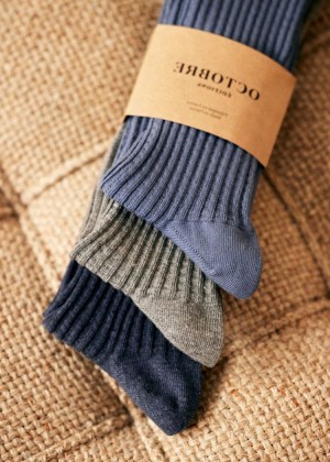 Grey Blue Navy Sézane Upton 3 Pairs Men's Socks | USA QIR-790154