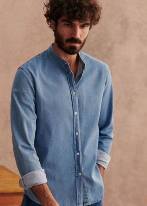 Light Blue Sézane Benny Men's Shirts | USA UJT-036987