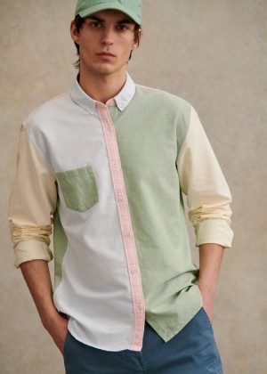 Multicolor Sézane Charlie Oxford Patchwork Men's Shirts | USA NTW-820476