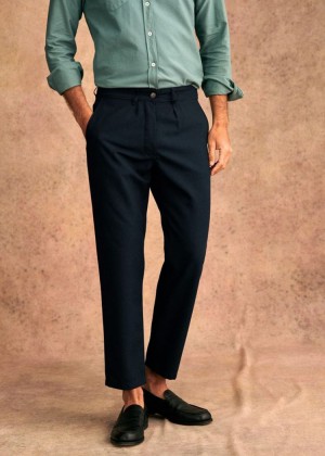 Navy Sézane Bergame Straight Men's Trousers | USA WSR-379415