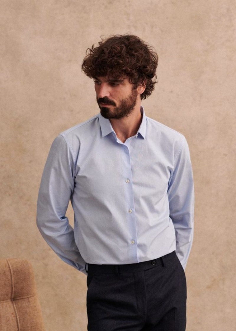 Blue Sézane Allen Poplin Men's Shirts | USA ADV-094285