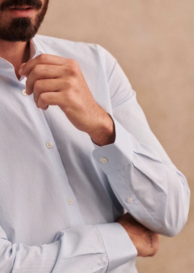 Blue Sézane Allen Poplin Men's Shirts | USA CEO-630147