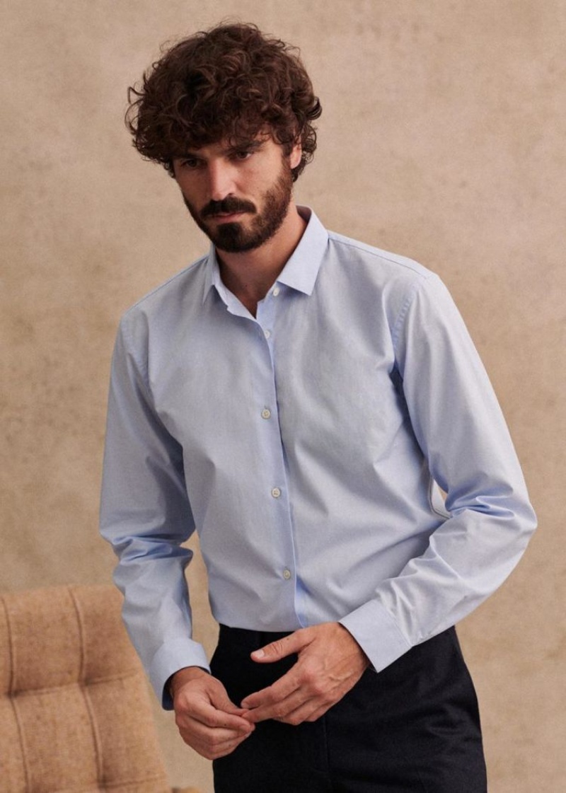 Blue Sézane Allen Poplin Men's Shirts | USA MTH-415627