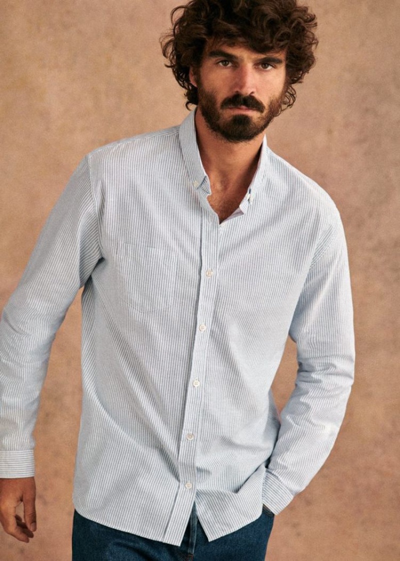 Blue Sézane Charlie Casual Oxford Men's Shirts | USA OMU-872691