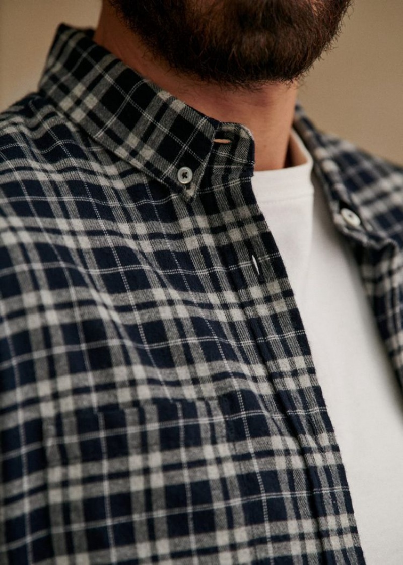 Blue Sézane Checked Flannel Charlie Men's Shirts | USA WXS-508613