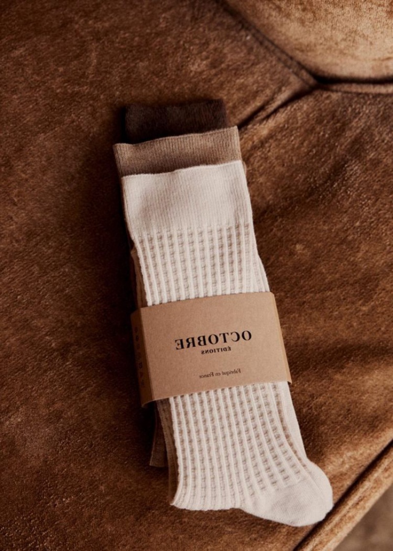 Brown Beige Sézane Upton 3 Pairs Men's Socks | USA ASO-362854