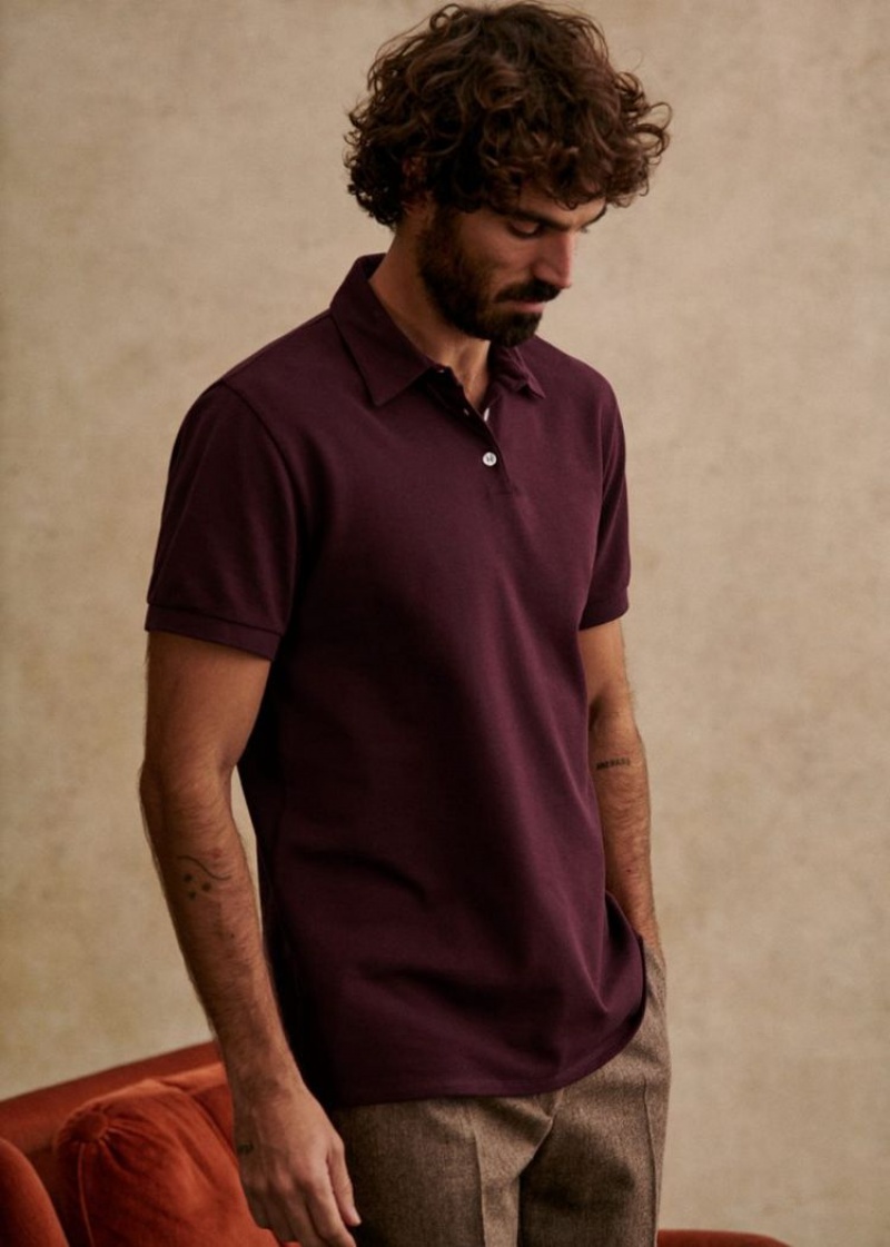 Burgundy Sézane Cross Polo Men's Shirts | USA EWZ-436970