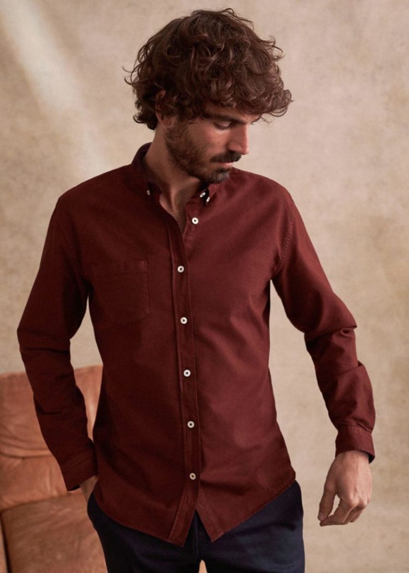 Burgundy Sézane Oxford Charlie Men's Shirts | USA LND-658431