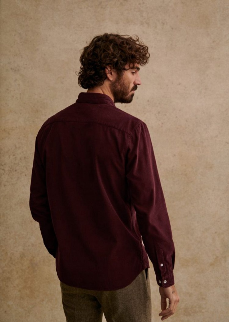 Burgundy Sézane Velvet Charlie Men's Shirts | USA VAD-568349