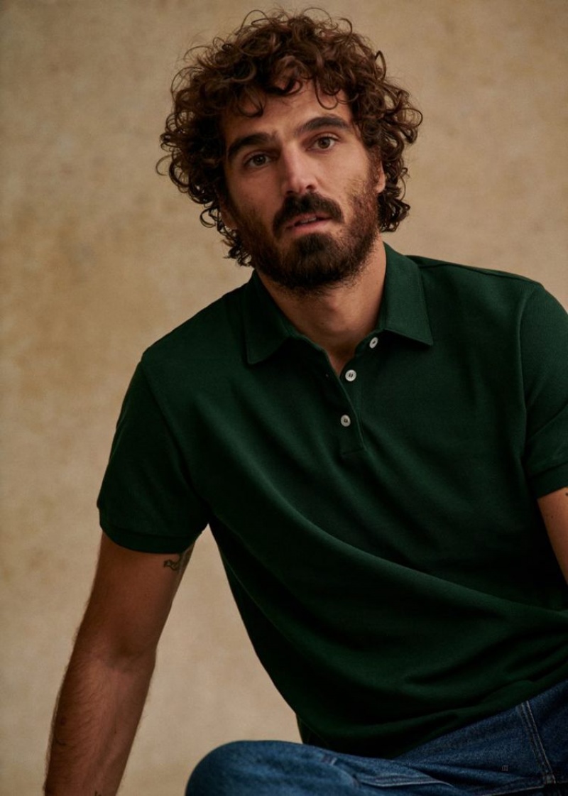 Dark Green Sézane Cross Polo Men's Shirts | USA WJI-180256