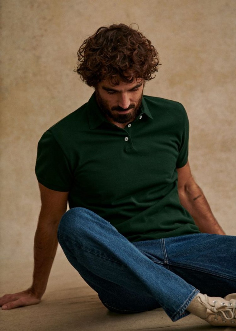 Dark Green Sézane Cross Polo Men\'s Shirts | USA WJI-180256