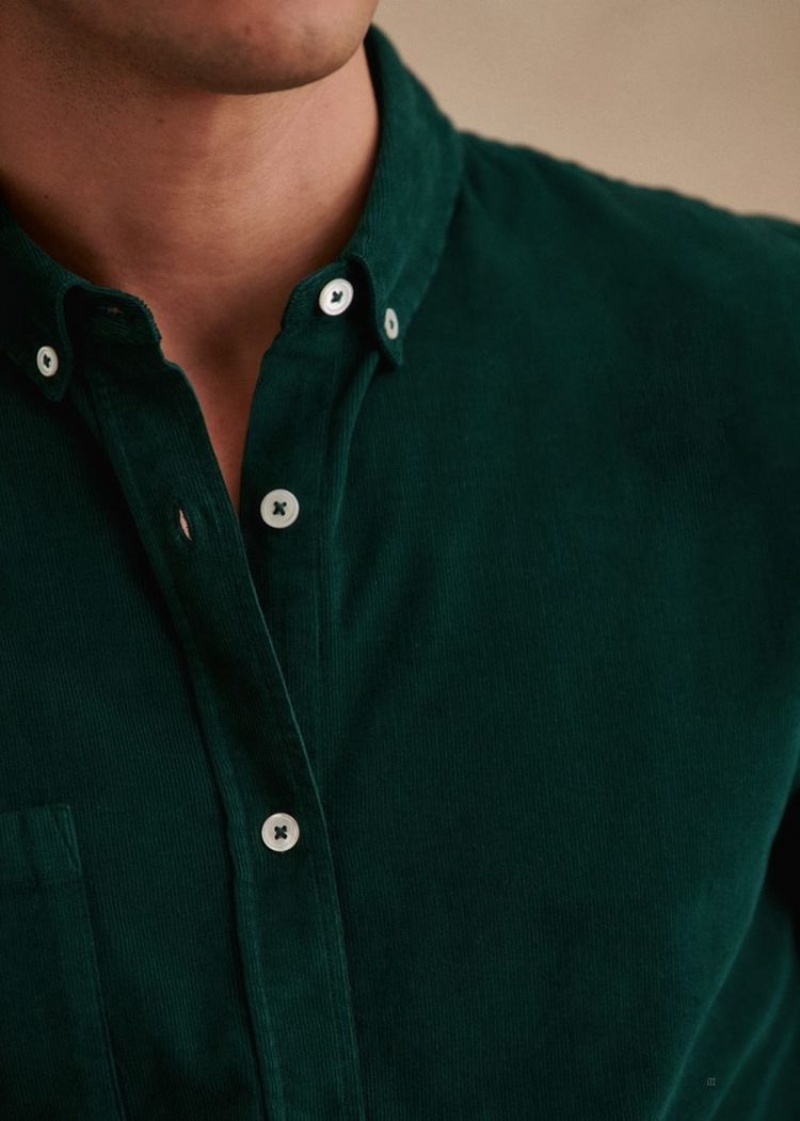 Dark Green Sézane Velvet Charlie Men's Shirts | USA ZFQ-523761