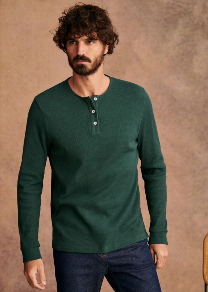 Deep Green Sézane Toney Henley Men's T-Shirt | USA PLG-639487