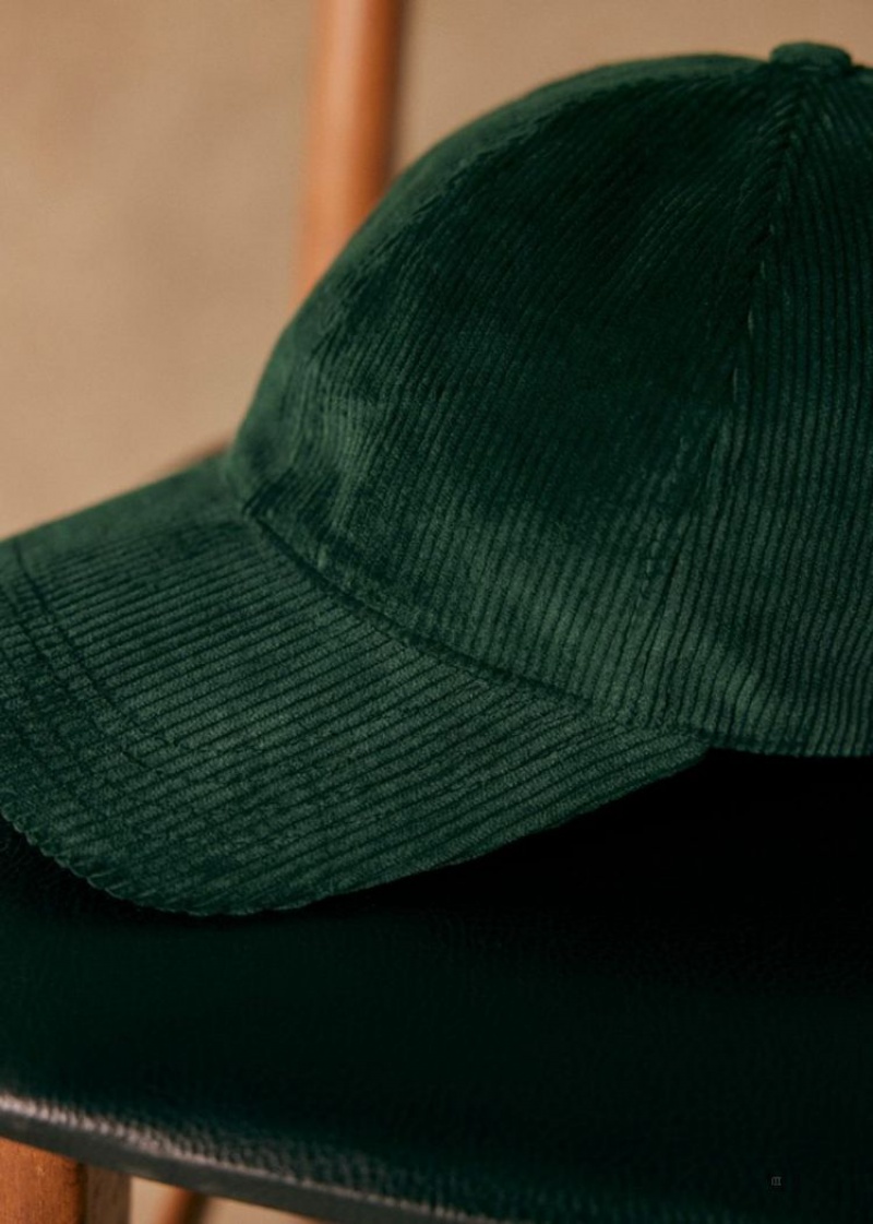 Green Sézane Chase Corduroy Men's Caps | USA LNU-061528