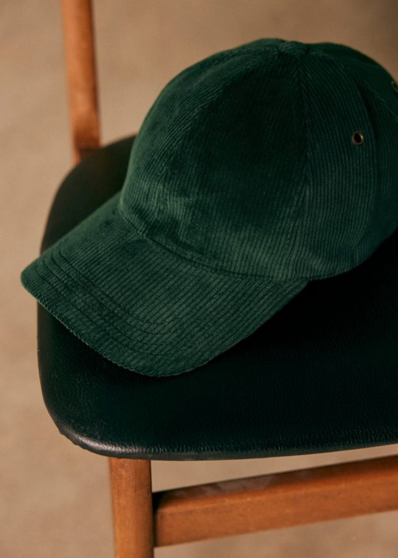 Green Sézane Chase Corduroy Men's Caps | USA LNU-061528