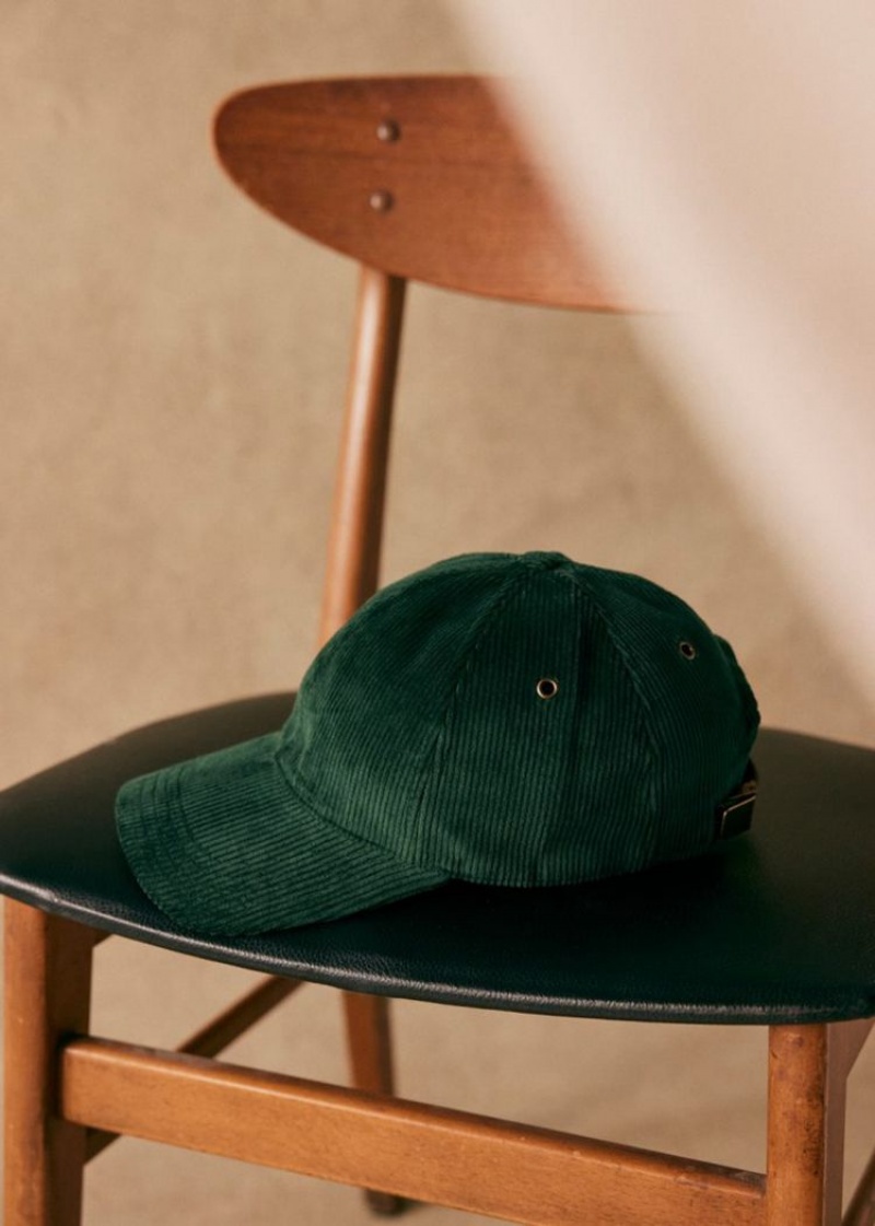 Green Sézane Chase Corduroy Men's Caps | USA LNU-061528