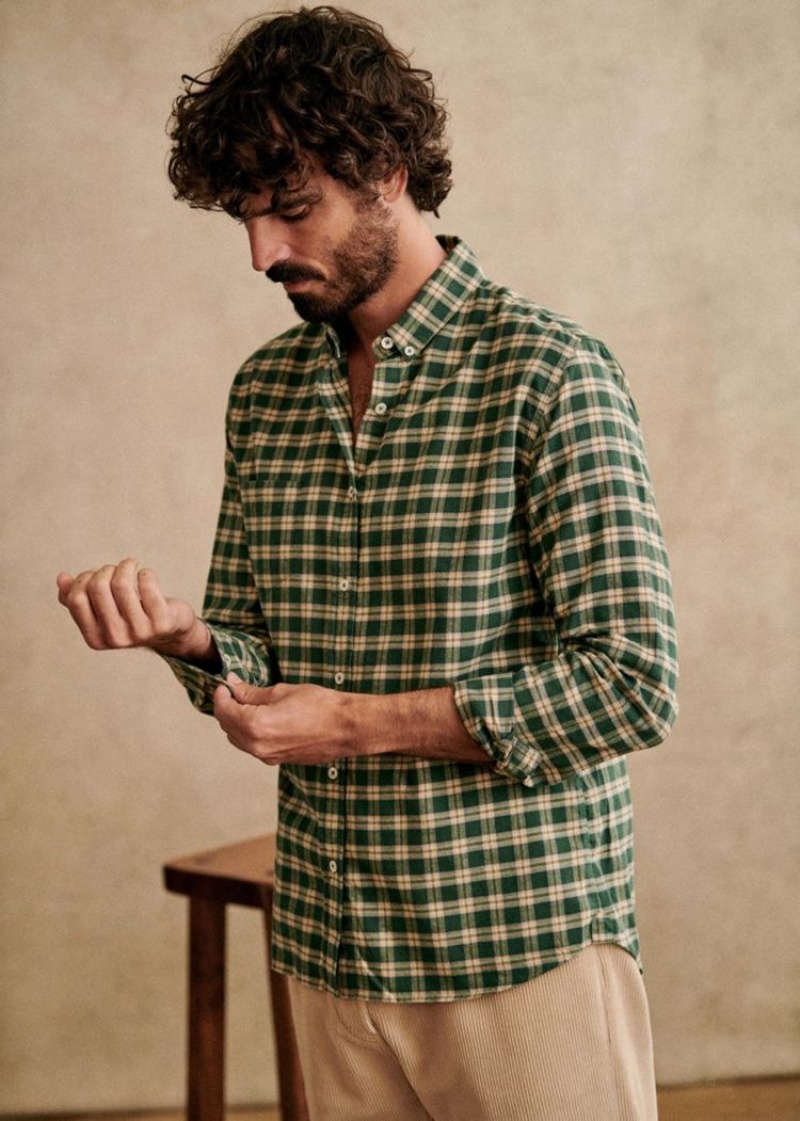 Green Sézane Checked Flannel Charlie Men's Shirts | USA UQZ-245713