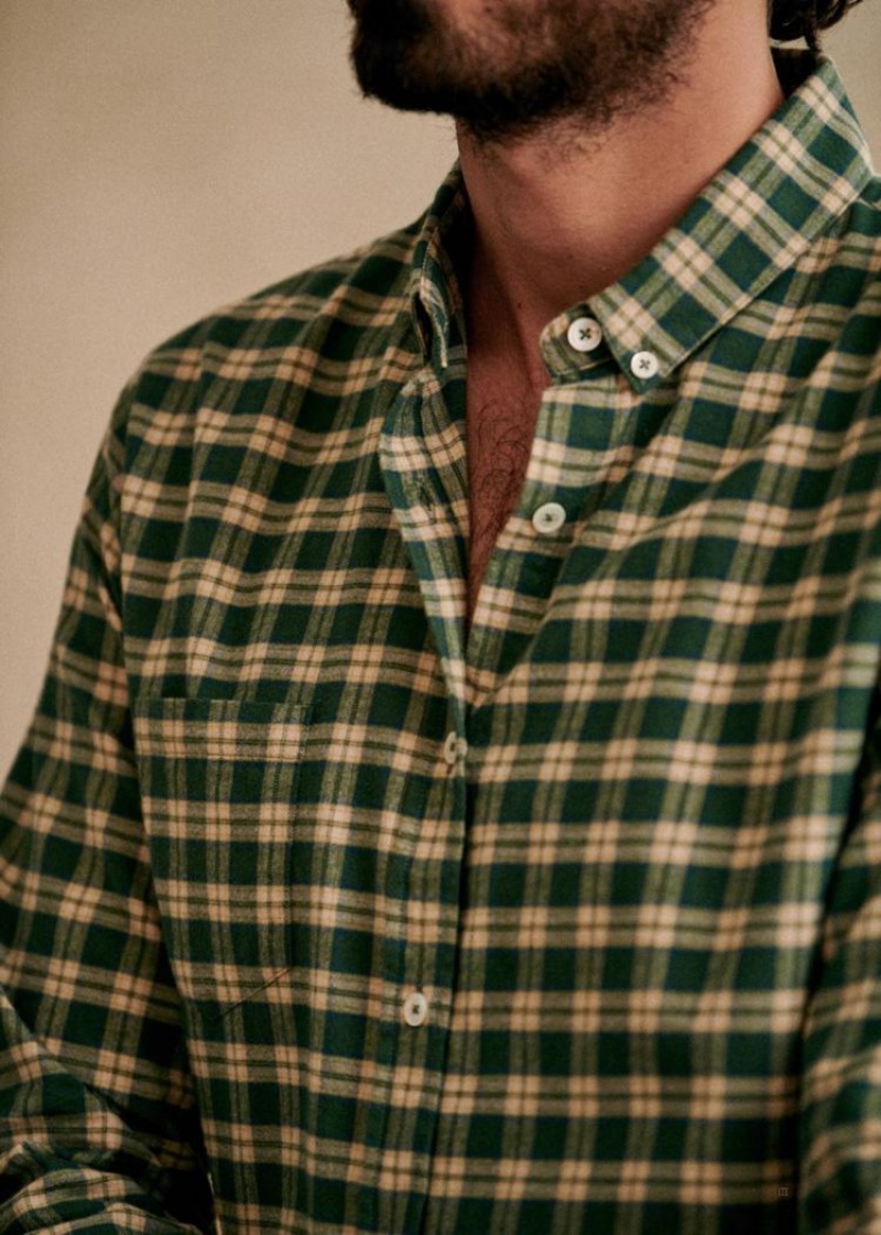 Green Sézane Checked Flannel Charlie Men's Shirts | USA UQZ-245713