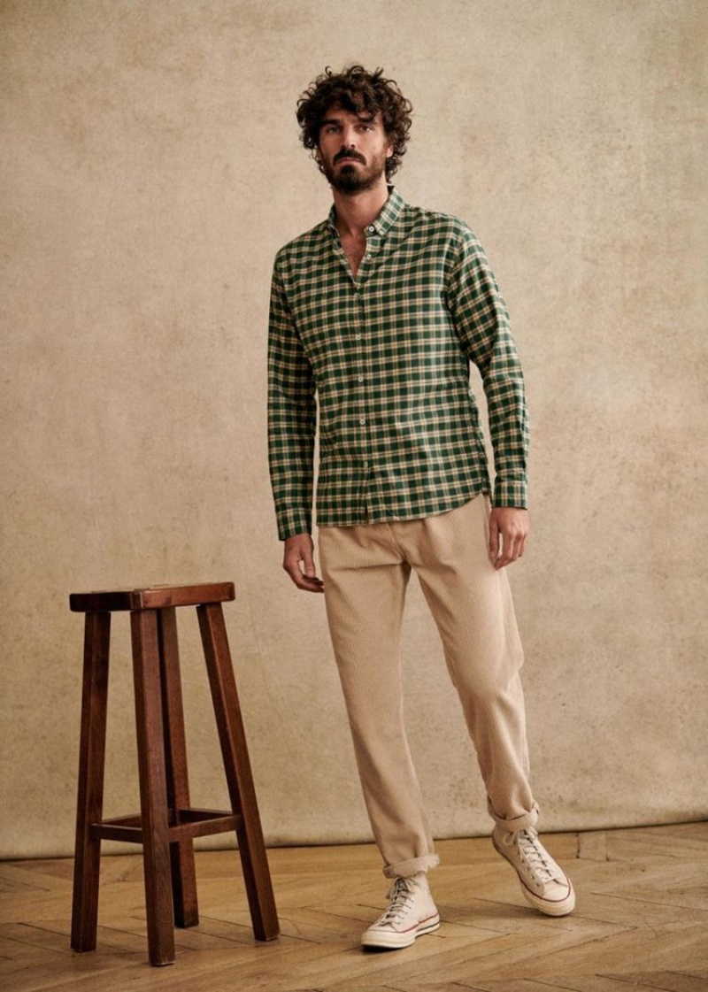 Green Sézane Checked Flannel Charlie Men's Shirts | USA UQZ-245713