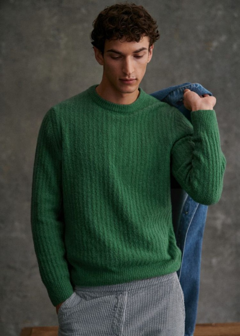 Green Sézane Huxley Men's Sweater | USA CXM-276493