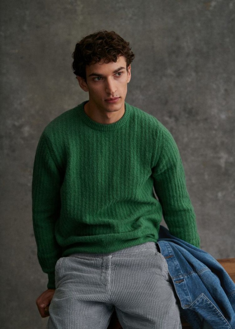 Green Sézane Huxley Men's Sweater | USA CXM-276493