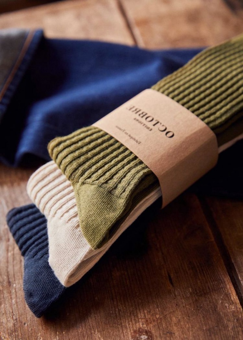 Khaki Navy Sézane Upton 3 Pairs Men's Socks | USA NPM-076259