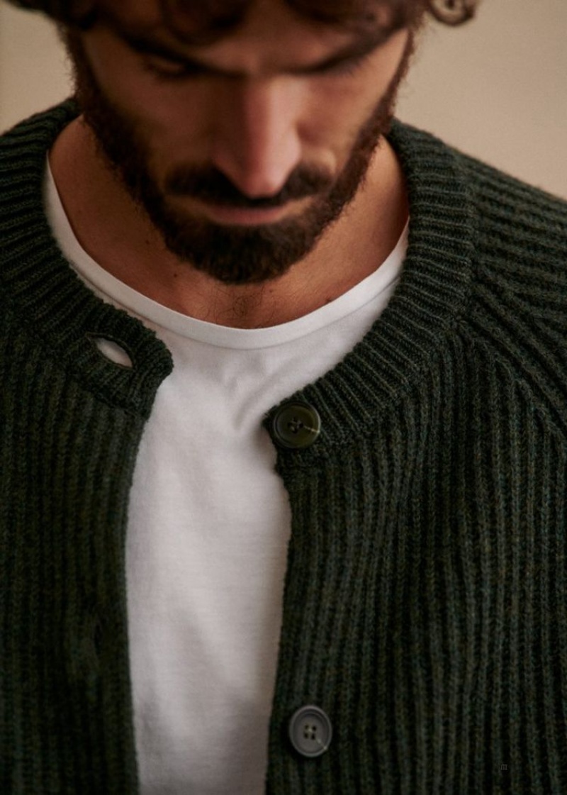 Khaki Sézane Oban Men's Cardigan | USA BXD-417259