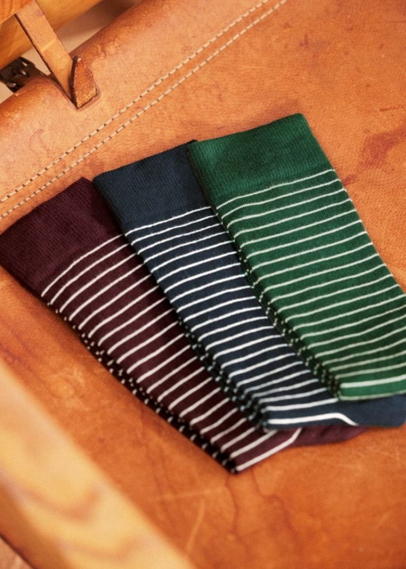 Navy Green Burgundy Sézane Pack Derby Men's Socks | USA IBG-342086