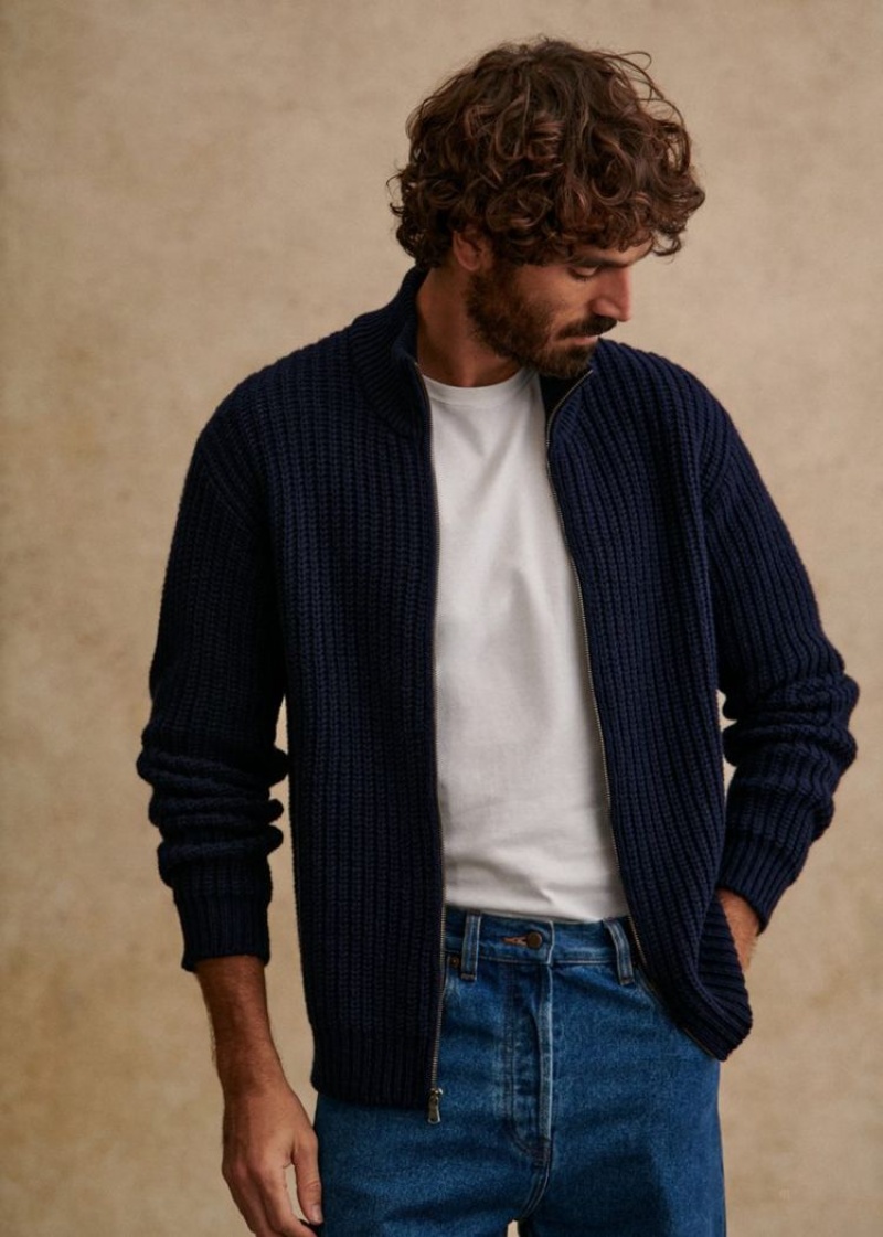 Navy Sézane Matteo Men's Cardigan | USA UHF-265704