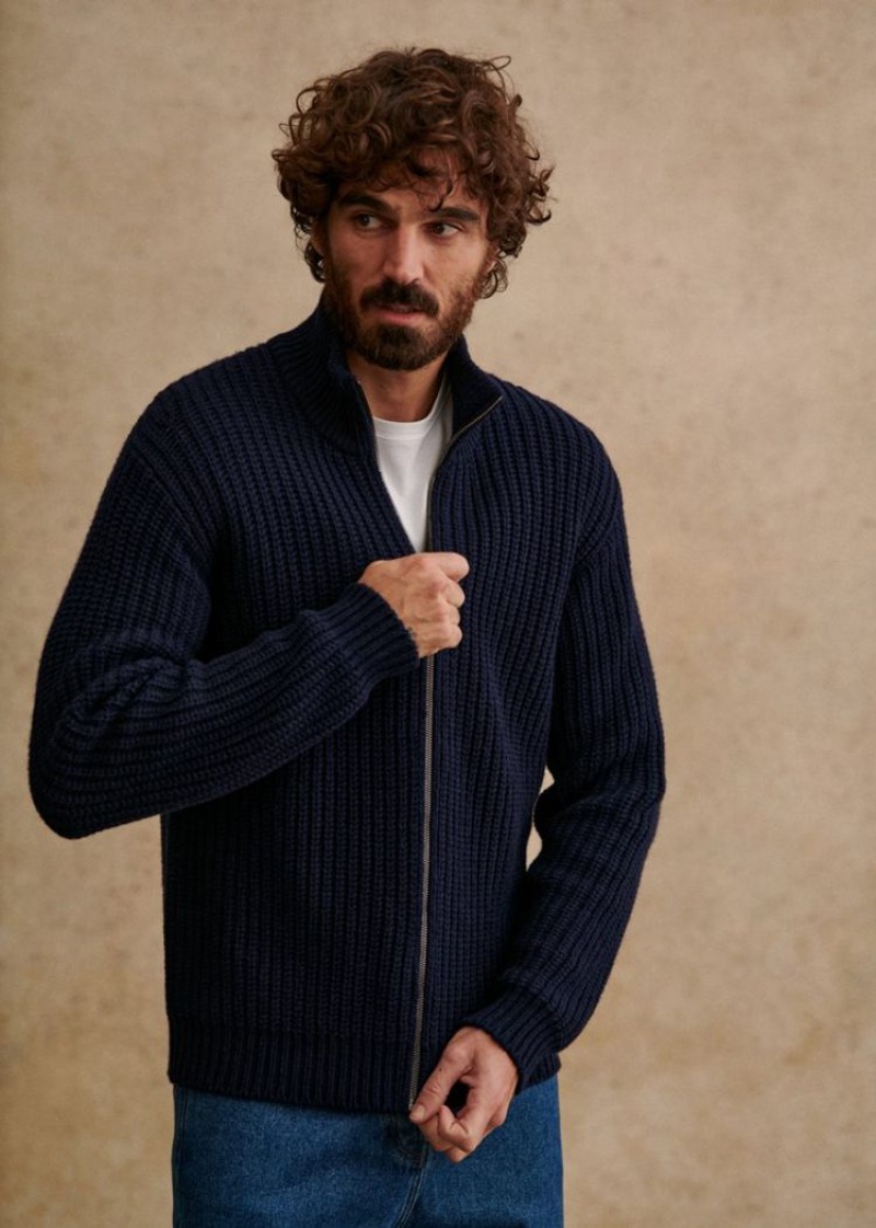 Navy Sézane Matteo Men's Cardigan | USA UHF-265704