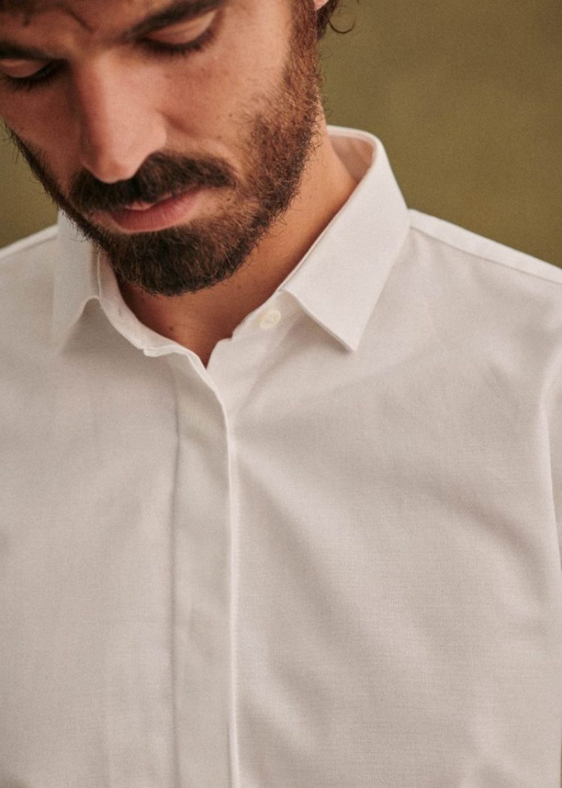 White Sézane Garvin Pinpoint Men's Shirts | USA UNY-347851