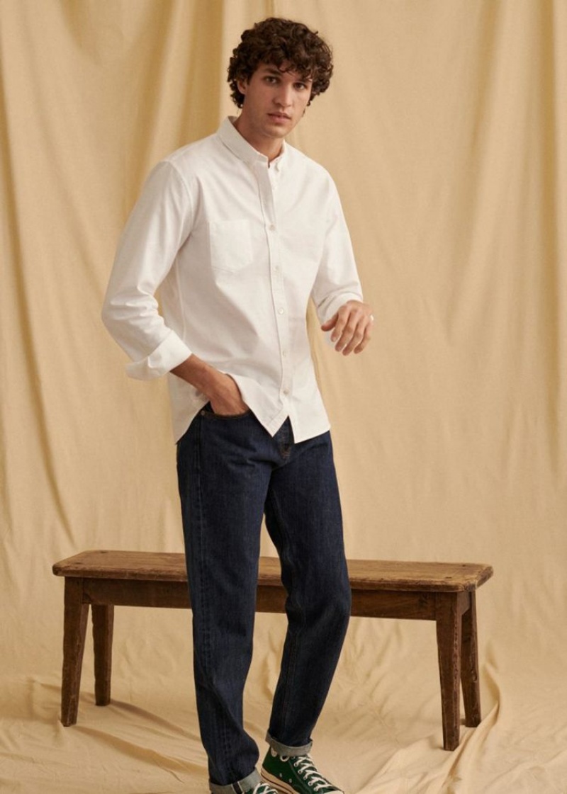 White Sézane Oxford Charlie Men's Shirts | USA TXI-106849